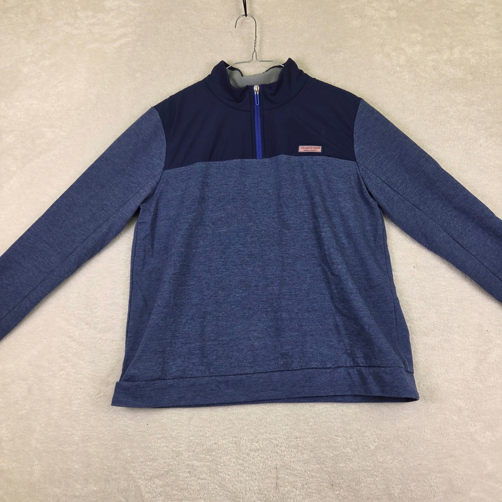Vineyard Vines Performance Mens Large Blue Heathered Quarter Zip Pullover